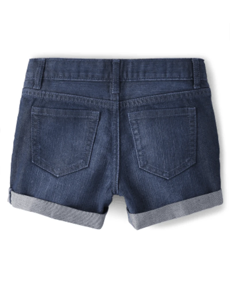 Short en jean à revers roulés pour fille