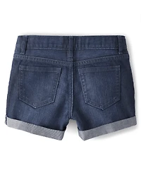 Short en jean à revers roulés pour fille