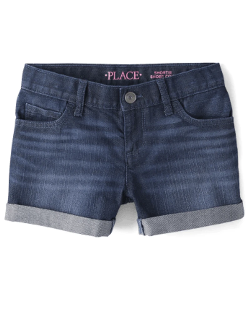 Girls Roll Cuff Denim Shortie Shorts