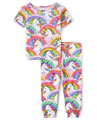 Pyjama ajusté en coton licorne arc-en-ciel pour bébé et toute-petite fille