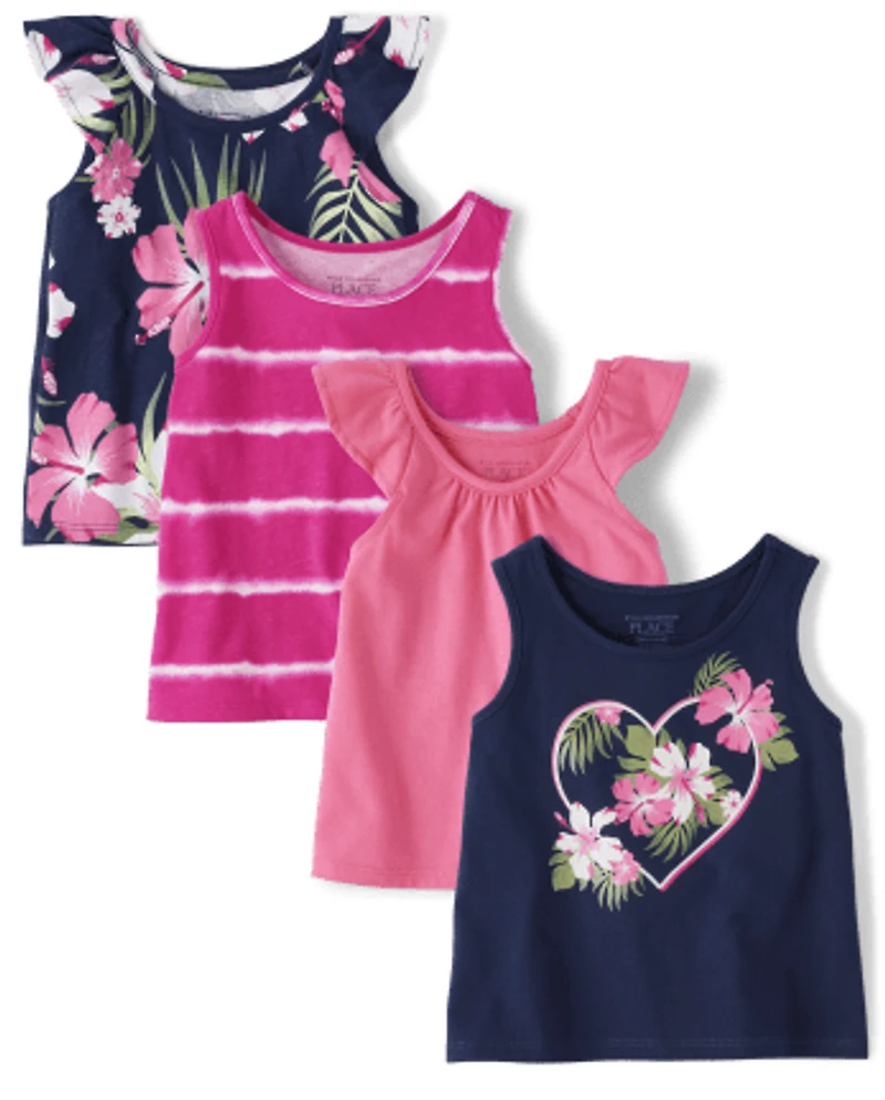 Lot de 4 débardeurs tropicaux pour toute-petite fille