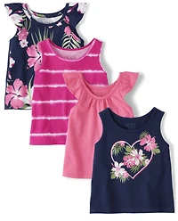 Lot de 4 débardeurs tropicaux pour toute-petite fille