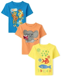 Baby And Toddler Boys Animal Graphic Tee 3-Pack