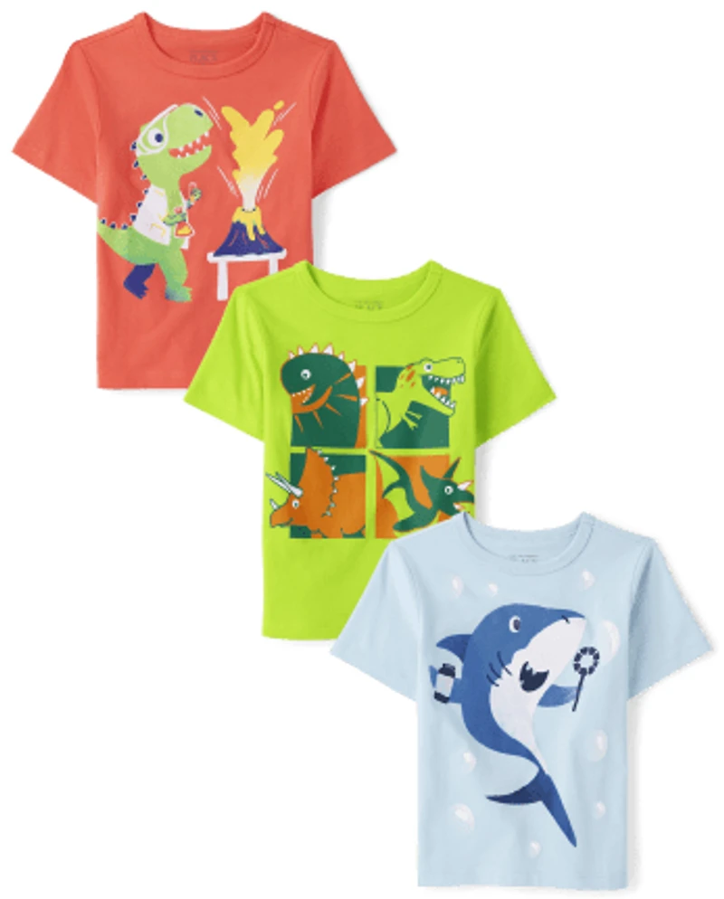 Baby And Toddler Boys Dino Shark Graphic Tee 3-Pack