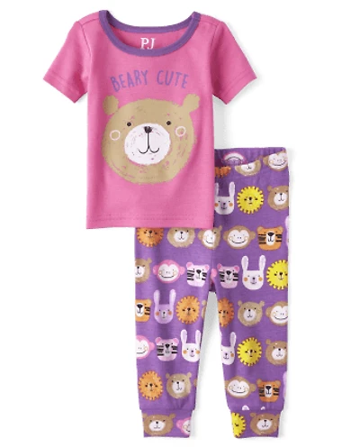 Pyjama en coton ajusté Beary pour bébé et toute-petite fille