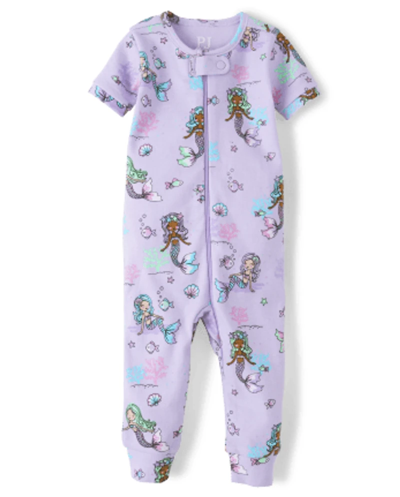 Baby And Toddler Girls Mermaid Snug Fit Cotton One Piece Pajamas