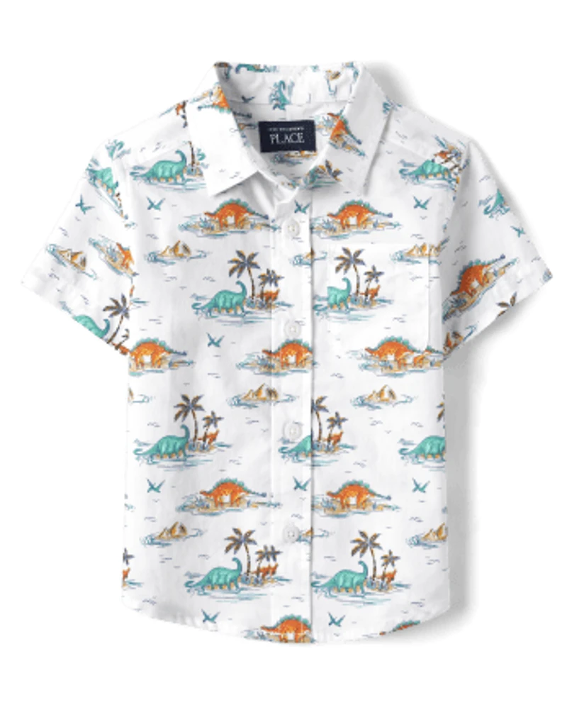 Baby And Toddler Boys Dino Poplin Button Up Shirt