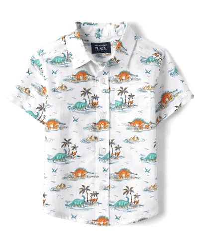 Baby And Toddler Boys Dino Poplin Button Up Shirt