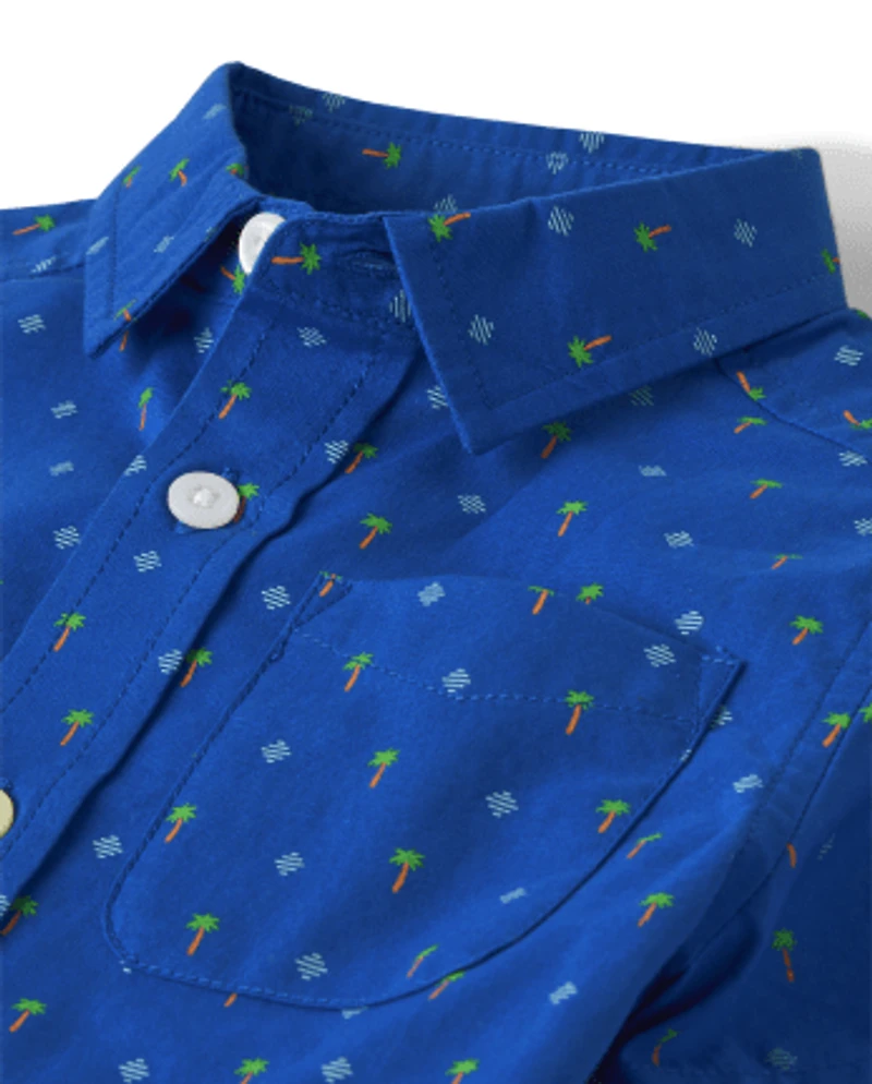 Baby And Toddler Boys Palm Tree Poplin Button Up Shirt