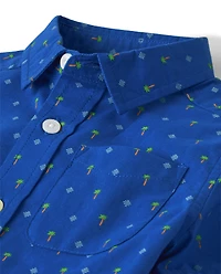 Baby And Toddler Boys Palm Tree Poplin Button Up Shirt