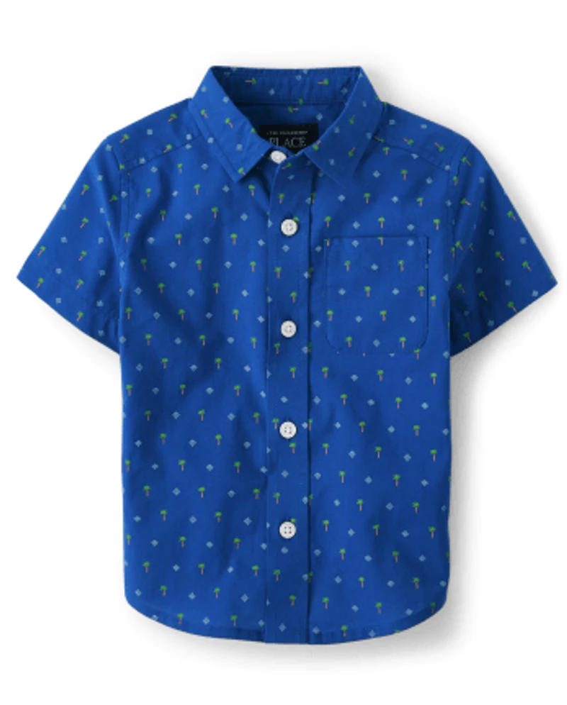 Baby And Toddler Boys Palm Tree Poplin Button Up Shirt