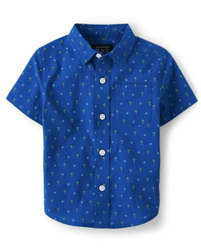 Baby And Toddler Boys Palm Tree Poplin Button Up Shirt