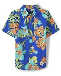 Boys Matching Family Tropical Poplin Button Up Shirt
