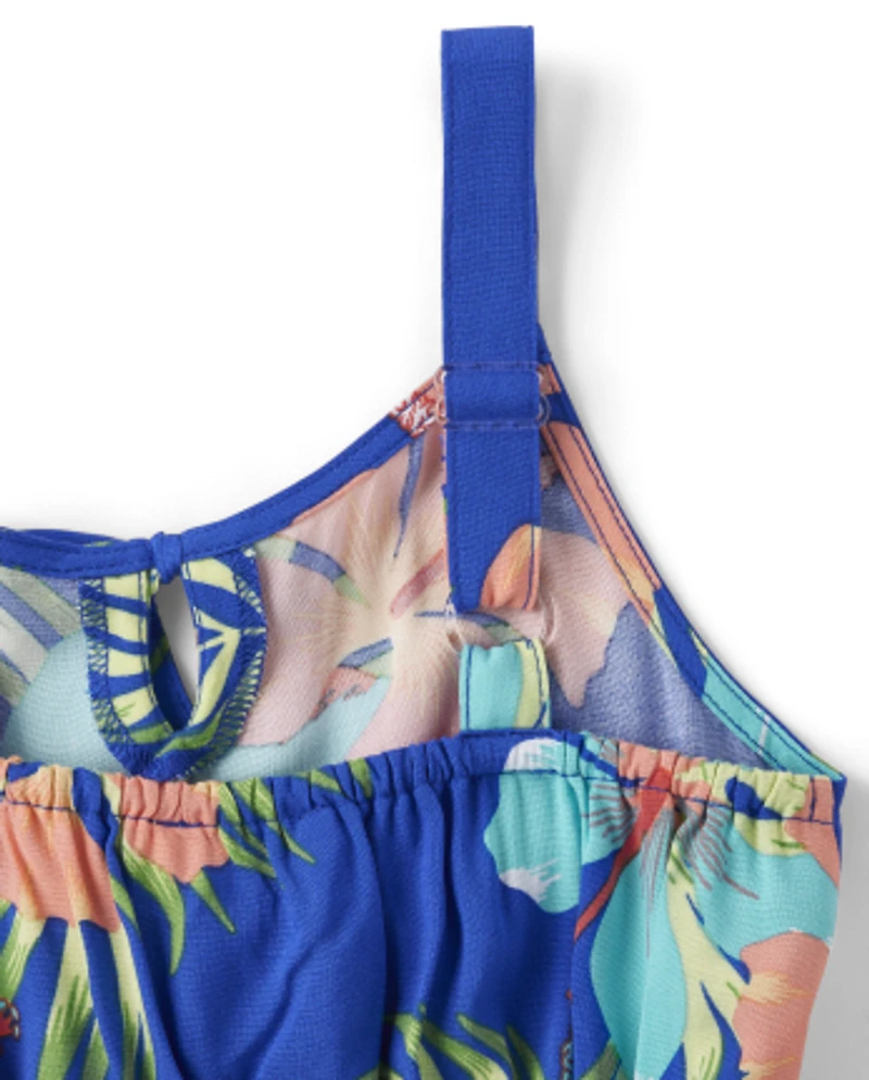 Girls Matching Family Tropical Tiered Dress