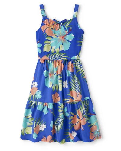 Girls Matching Family Tropical Tiered Dress
