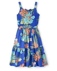 Girls Matching Family Tropical Tiered Dress