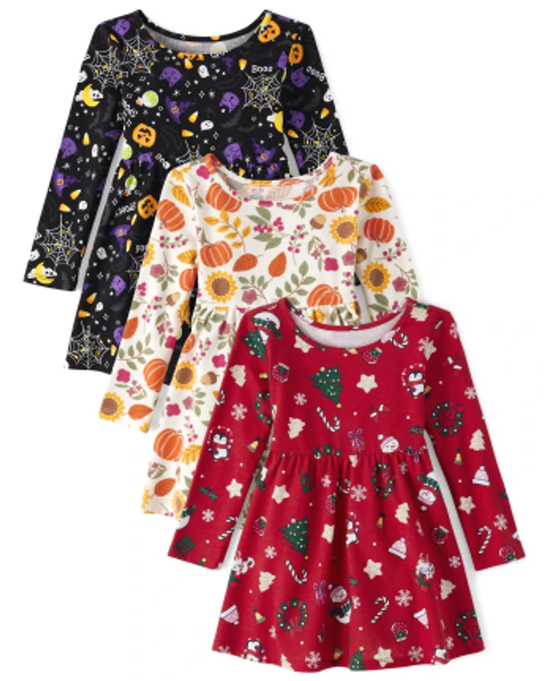 Toddler Girls Holiday Everyday Dress 3-Pack