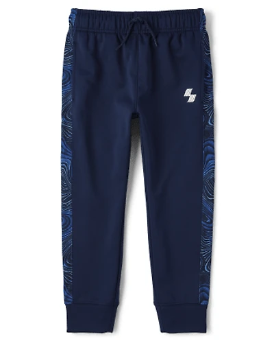 Boys Print Side Stripe Fleece Performance Jogger Pants