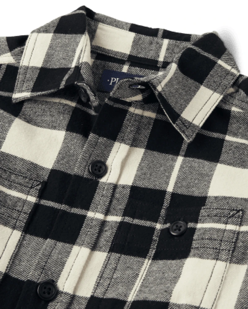 Boys Matching Family Plaid Flannel Button Up Shirt