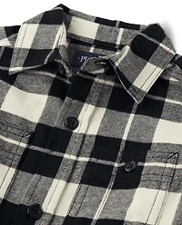 Boys Matching Family Plaid Flannel Button Up Shirt