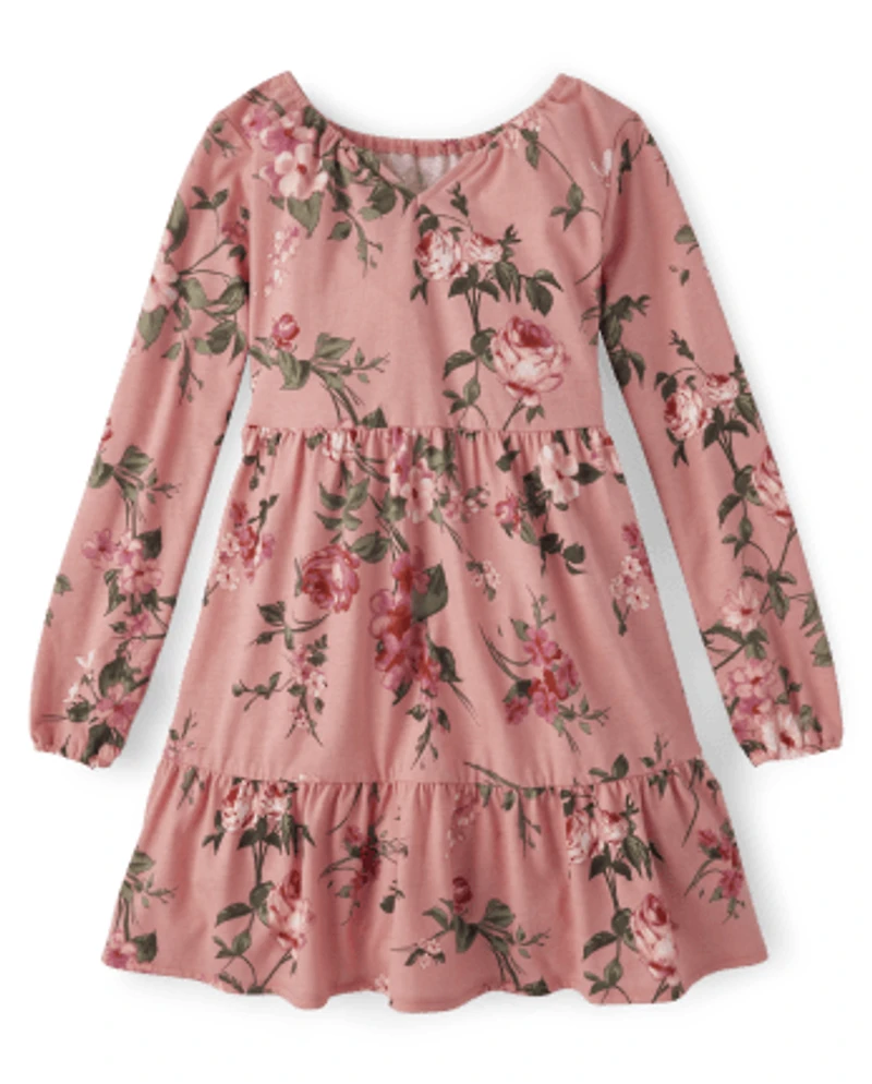 Girls Floral Tiered Dress