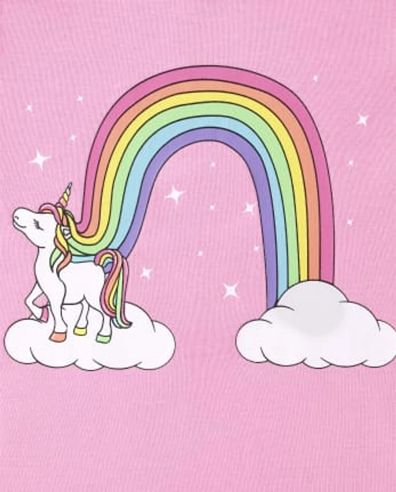 Girls Rainbow Unicorn Snug Fit Cotton Pajamas