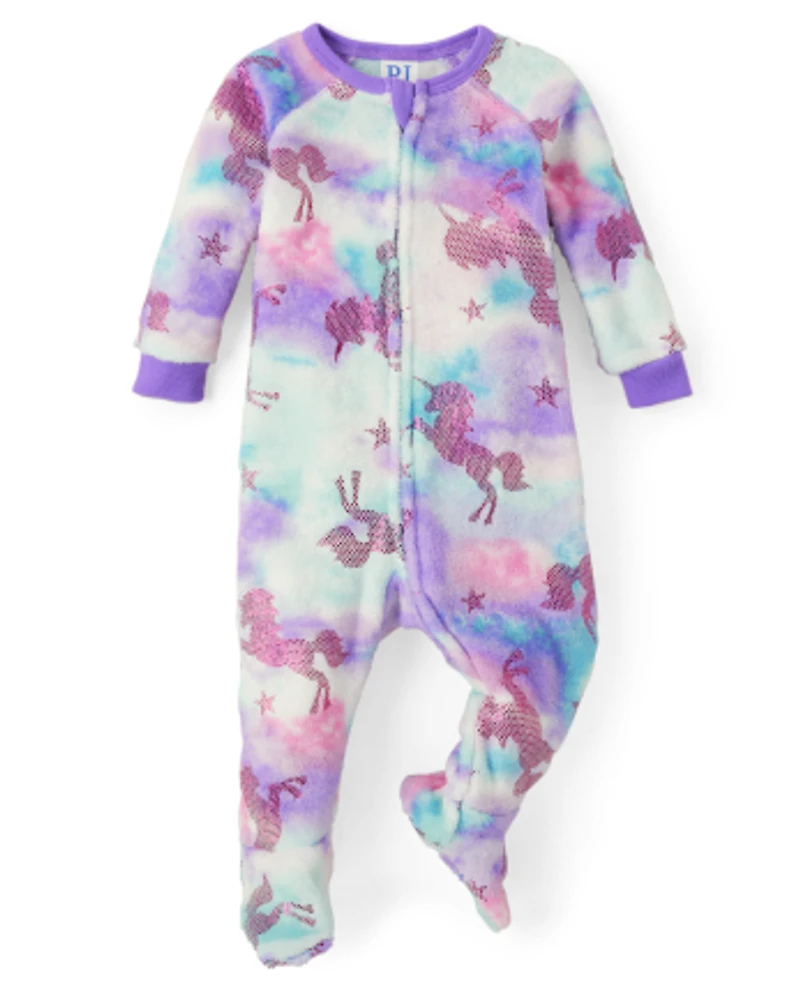 Baby And Toddler Girls Foil Unicorn Fleece One Piece Pajamas
