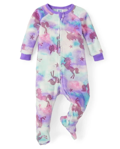 Baby And Toddler Girls Foil Unicorn Fleece One Piece Pajamas