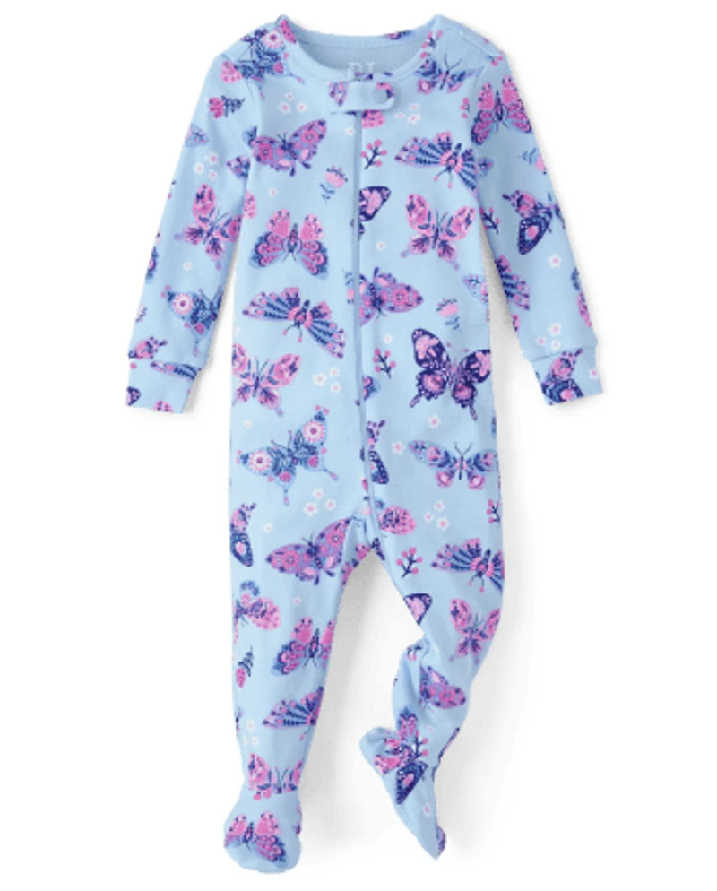 Baby And Toddler Girls Butterfly Snug Fit Cotton One Piece Pajamas