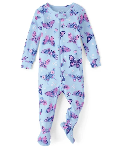 Baby And Toddler Girls Butterfly Snug Fit Cotton One Piece Pajamas
