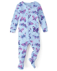 Baby And Toddler Girls Butterfly Snug Fit Cotton One Piece Pajamas