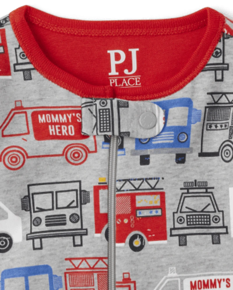 Baby And Toddler Boys Rescue Truck Snug Fit Cotton One Piece Pajamas 2-Pack