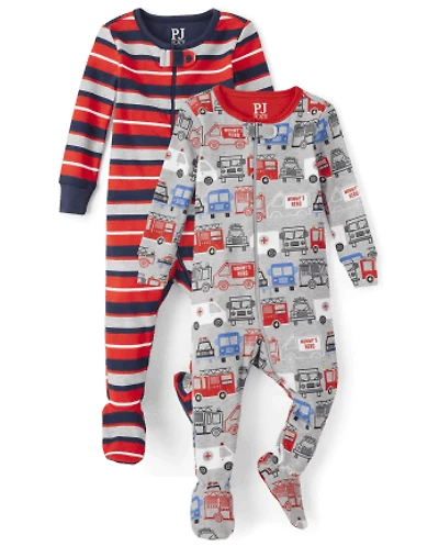 Baby And Toddler Boys Rescue Truck Snug Fit Cotton One Piece Pajamas 2-Pack