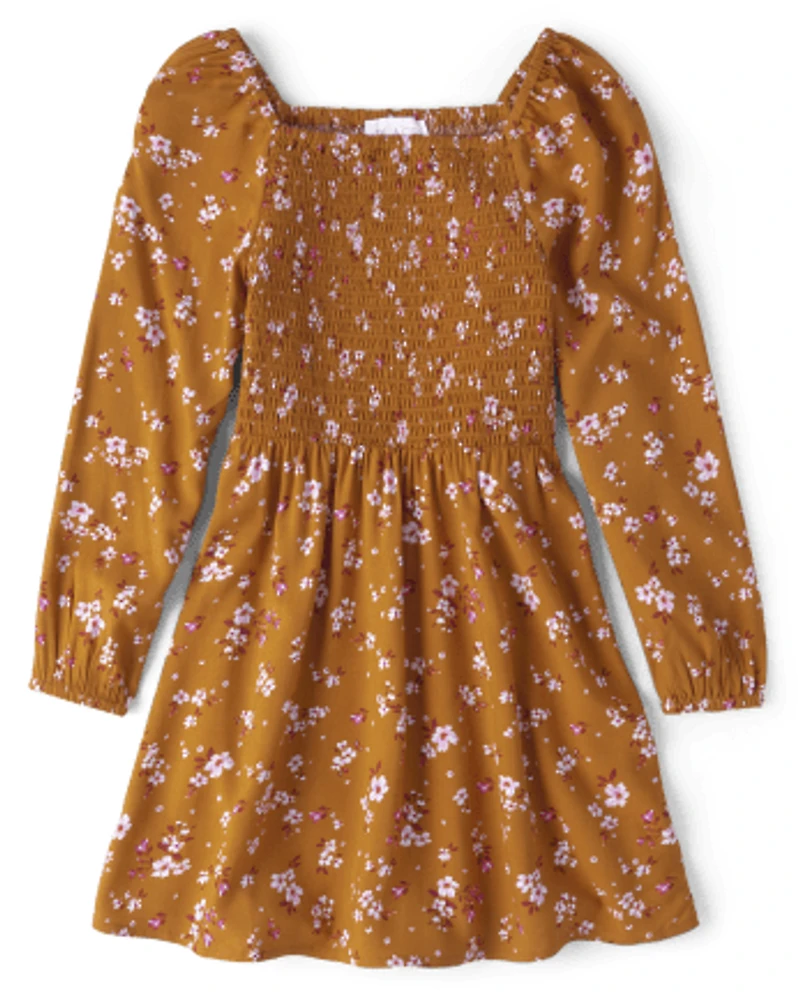 Girls Mommy And Me Floral Smocked Dress