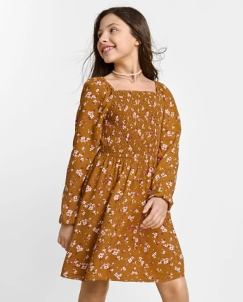 Girls Mommy And Me Floral Smocked Dress