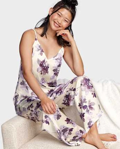 Womens Floral Satin Pajamas