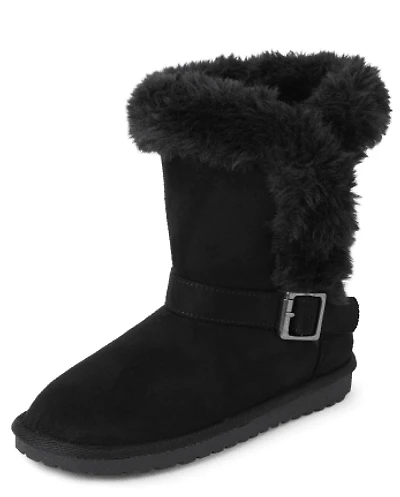 Girls Buckle Faux Fur Chalet Boots