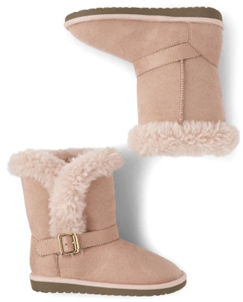 Girls Buckle Faux Fur Chalet Boots