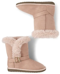 Girls Buckle Faux Fur Chalet Boots