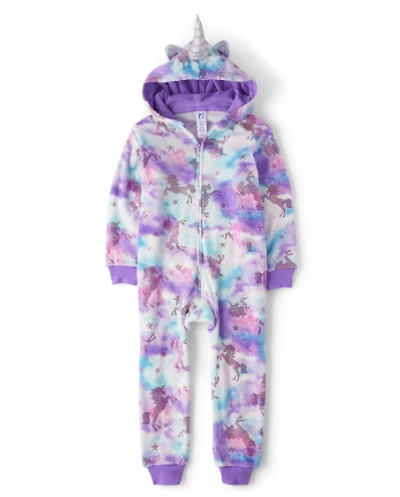 Girls Unicorn Foil Fleece One Piece Pajamas