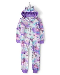 Girls Unicorn Foil Fleece One Piece Pajamas