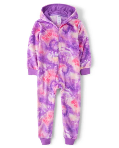 Girls Tie Dye Fleece One Piece Pajamas