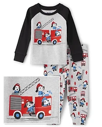 Baby And Toddler Boys Fire Truck Dog Snug Fit Cotton Pajamas