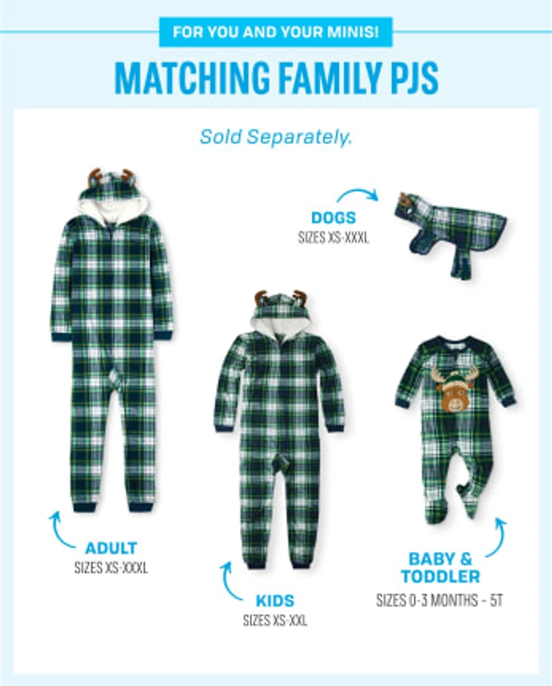 Baby And Toddler Matching Family Buffalo Plaid Moose Fleece Footed One Piece Pajamas