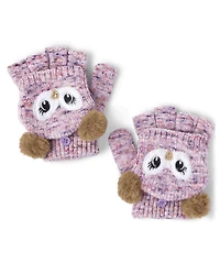 Girls Owl Hat And Mittens 2-Piece Set