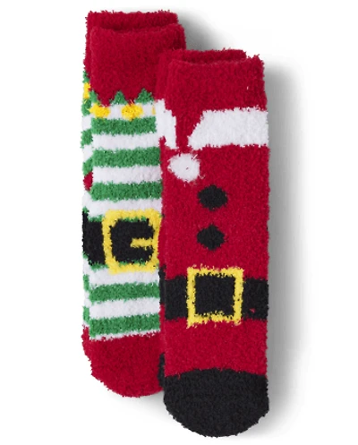 Kids Matching Family Santa Elf Suit Cozy Socks 2-Pack
