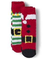 Kids Matching Family Santa Elf Suit Cozy Socks 2-Pack