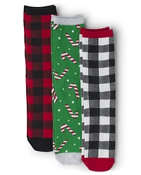 Adult Matching Family Buffalo Plaid Crew Socks 3-Pack
