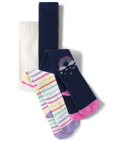 Toddler Girls Rainbow Striped Tights 2-Pack