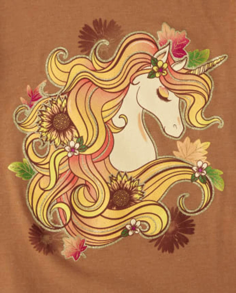 Girls Sunflower Unicorn Graphic Tee